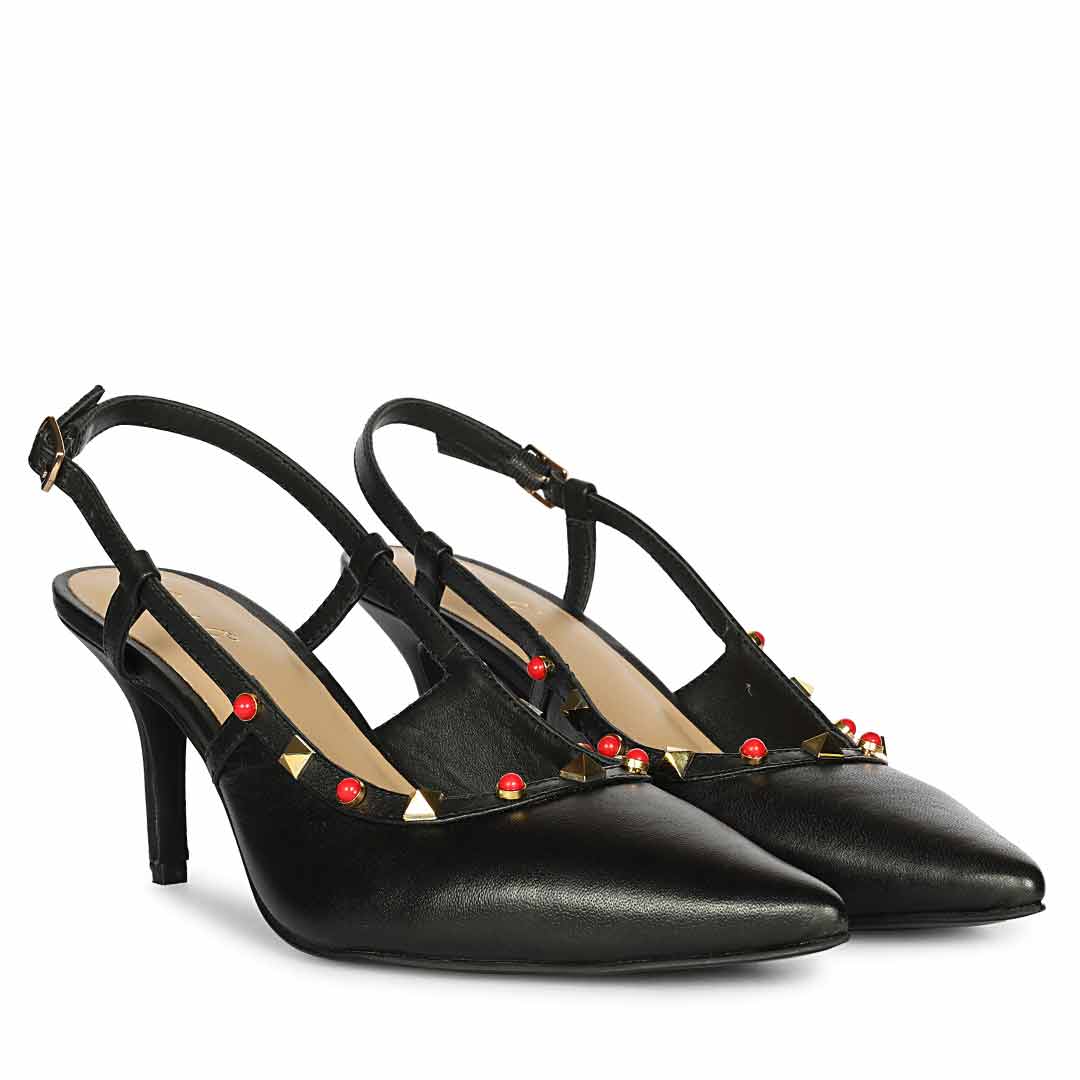 Saint Petra Studded Black Leather Pumps - Image 3