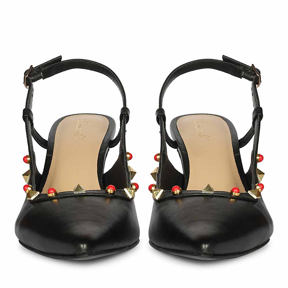 Saint Petra Studded Black Leather Pumps - Image 5