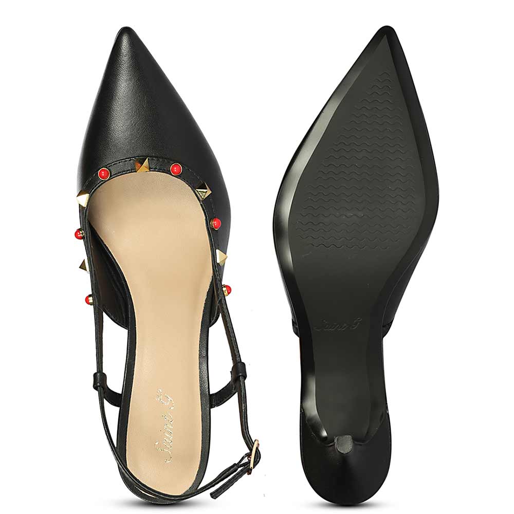 Saint Petra Studded Black Leather Pumps - Image 7