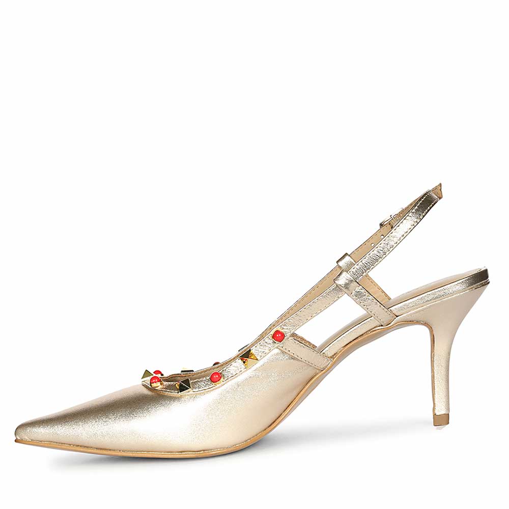 Saint Petra Studded Metallic Gold Leather Pumps - Image 4
