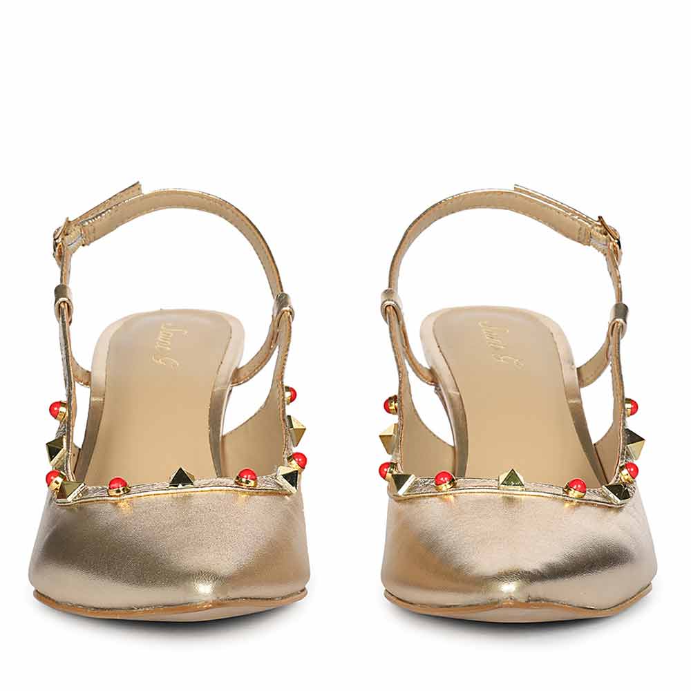 Saint Petra Studded Metallic Gold Leather Pumps - Image 5