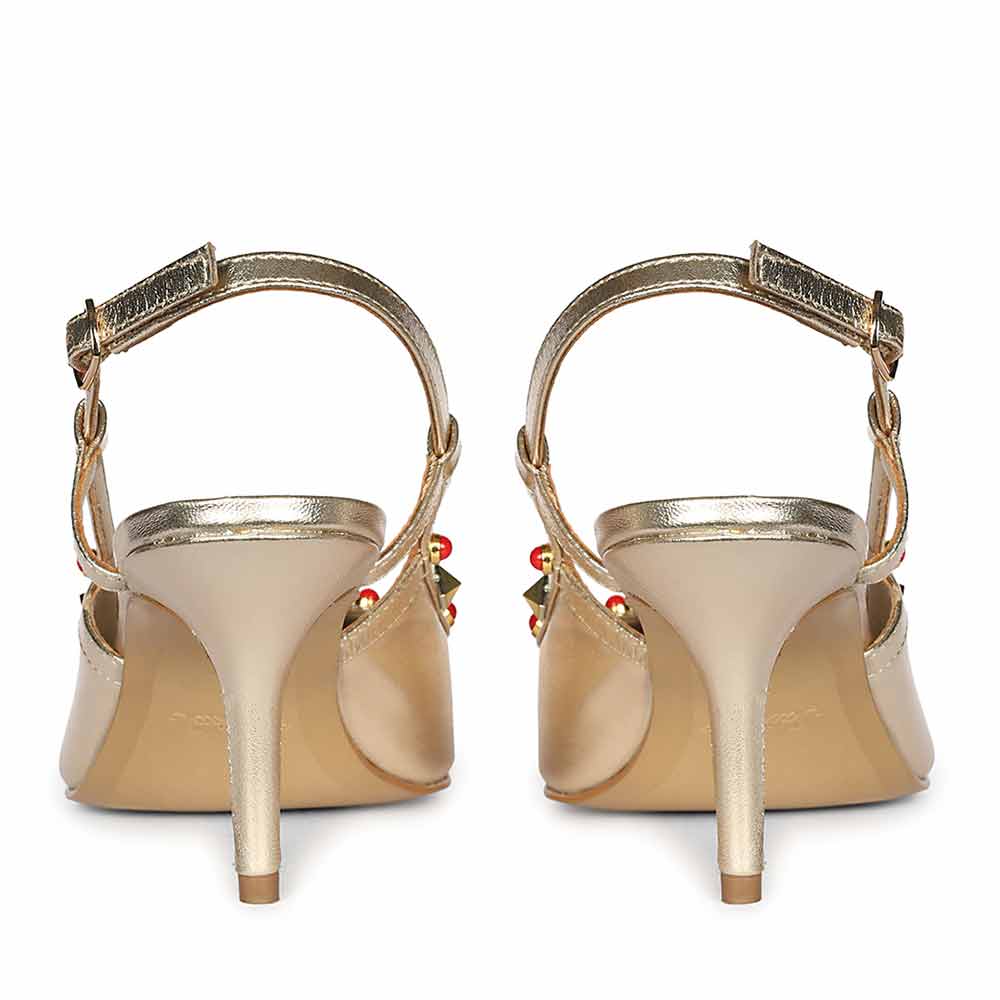Saint Petra Studded Metallic Gold Leather Pumps - Image 6