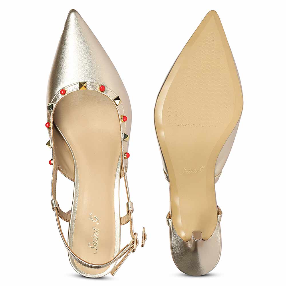 Saint Petra Studded Metallic Gold Leather Pumps - Image 7