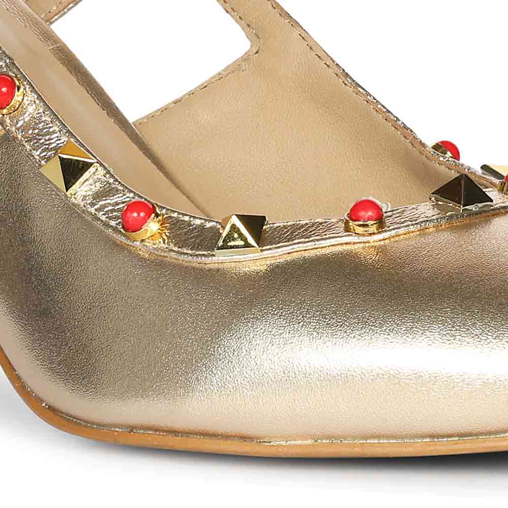 Saint Petra Studded Metallic Gold Leather Pumps - Image 8
