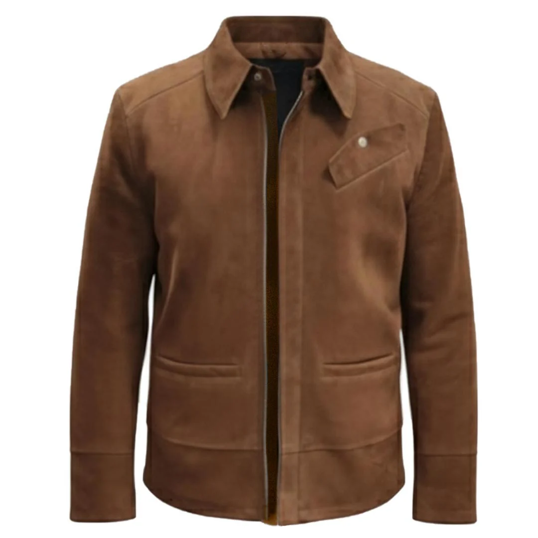 Saint Piero Dark-Tan Suede Leather Men's Jacket With Collars - Image 2