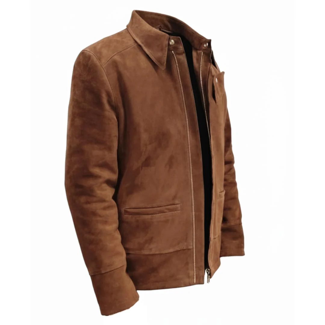 Saint Piero Dark-Tan Suede Leather Men's Jacket With Collars - Image 3