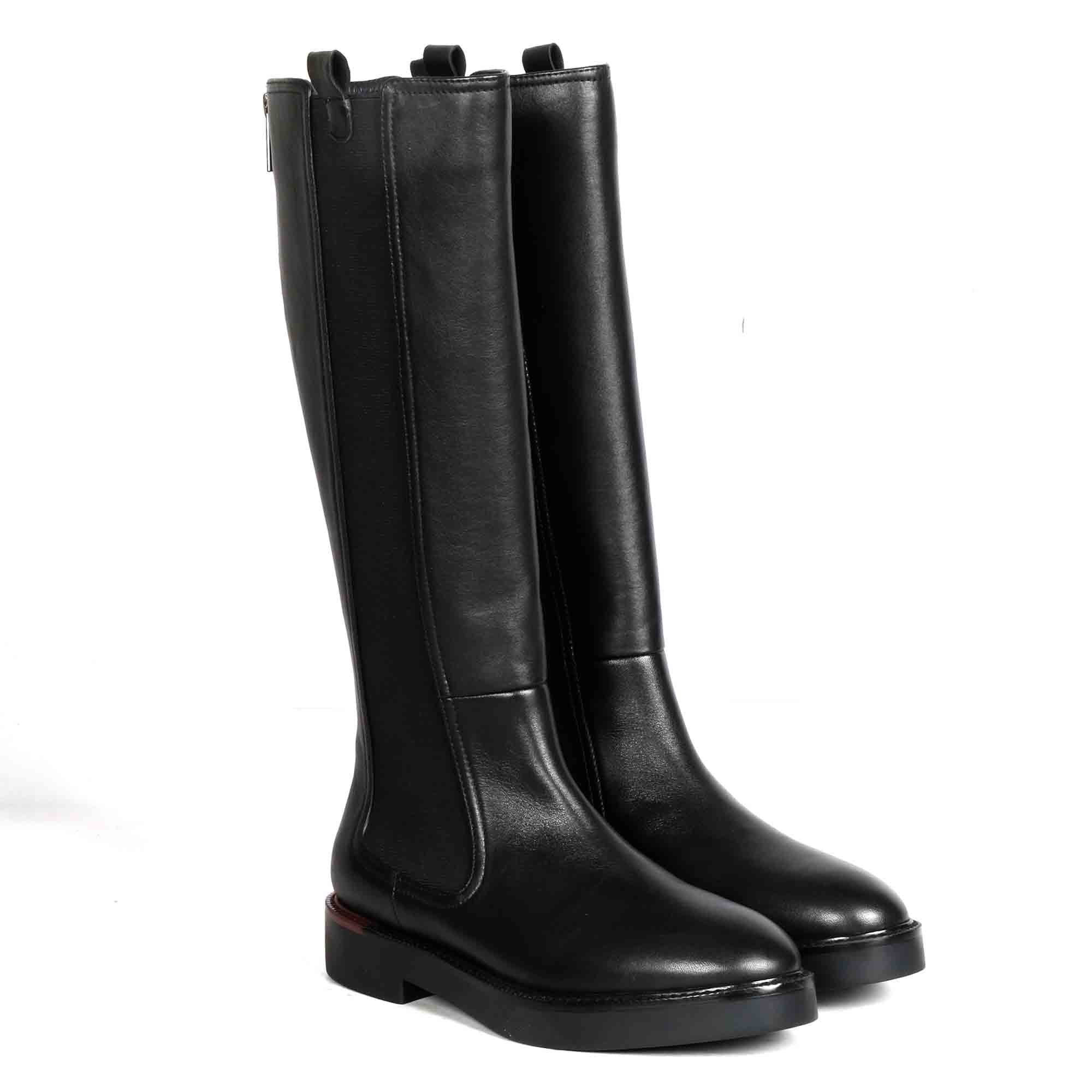Saint Pietro Black Leather Elasticated Back Zipper Long Boots - Image 3