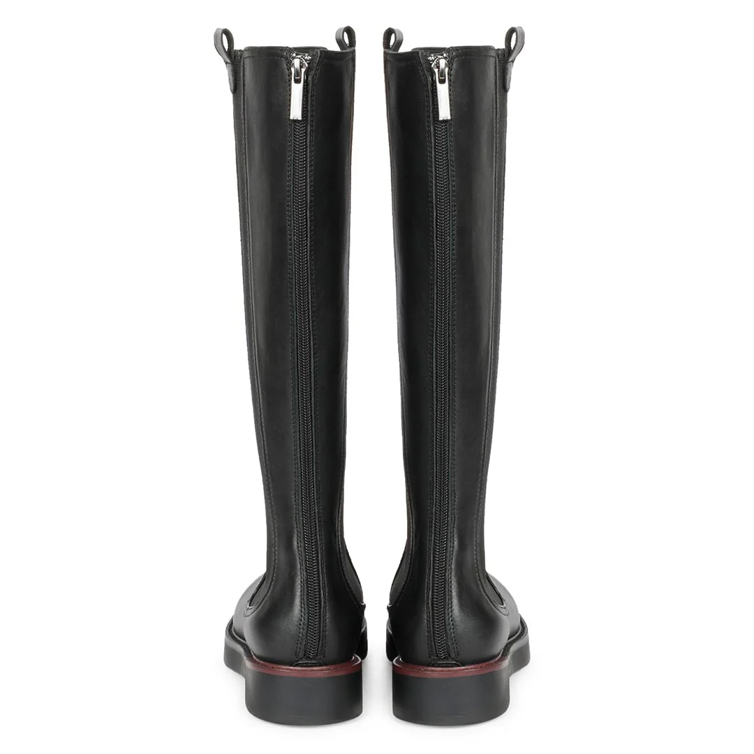 Saint Pietro Black Leather Elasticated Back Zipper Long Boots - Image 5