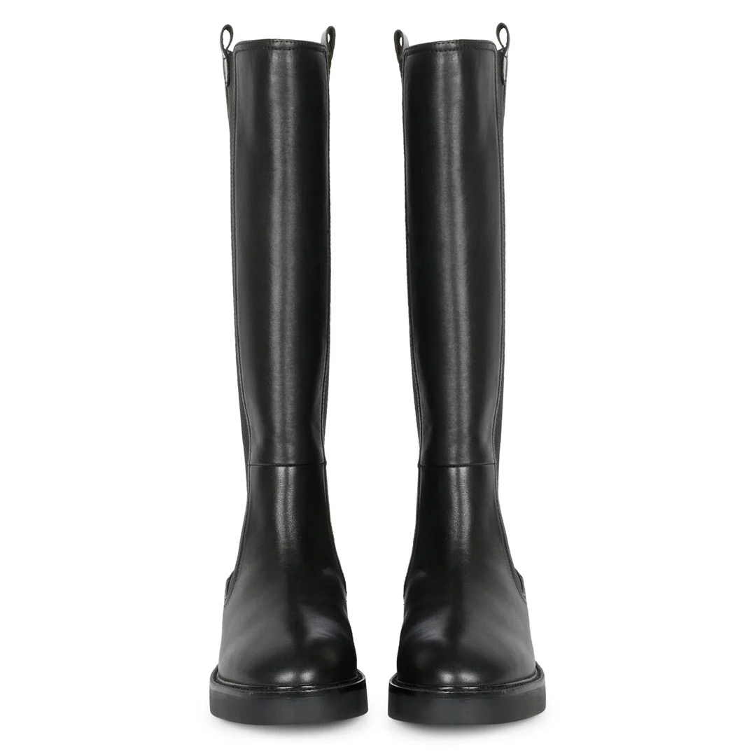 Saint Pietro Black Leather Elasticated Back Zipper Long Boots - Image 6