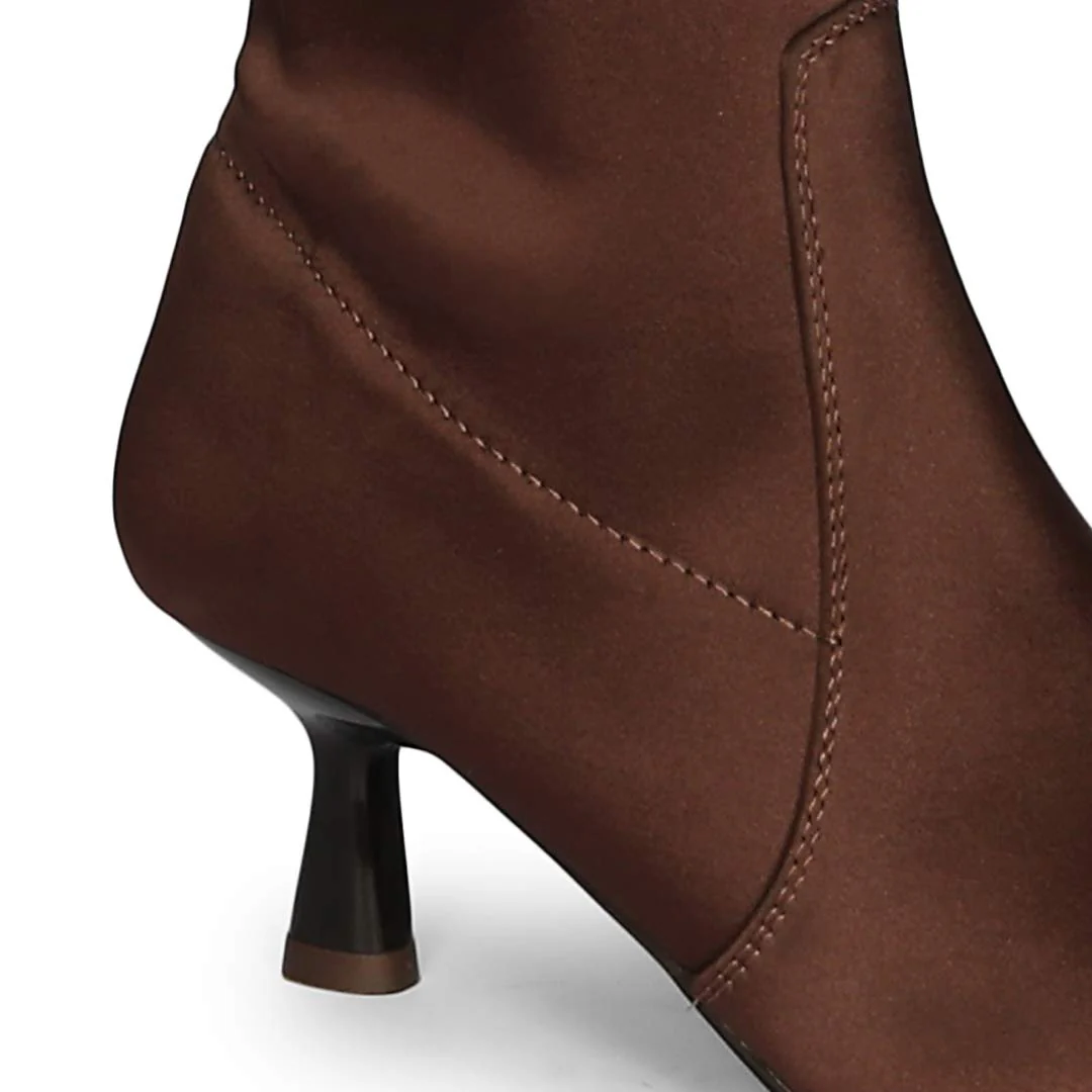 Saint Primrose Brown Stretch Satin Above The Knee Boots - Image 8