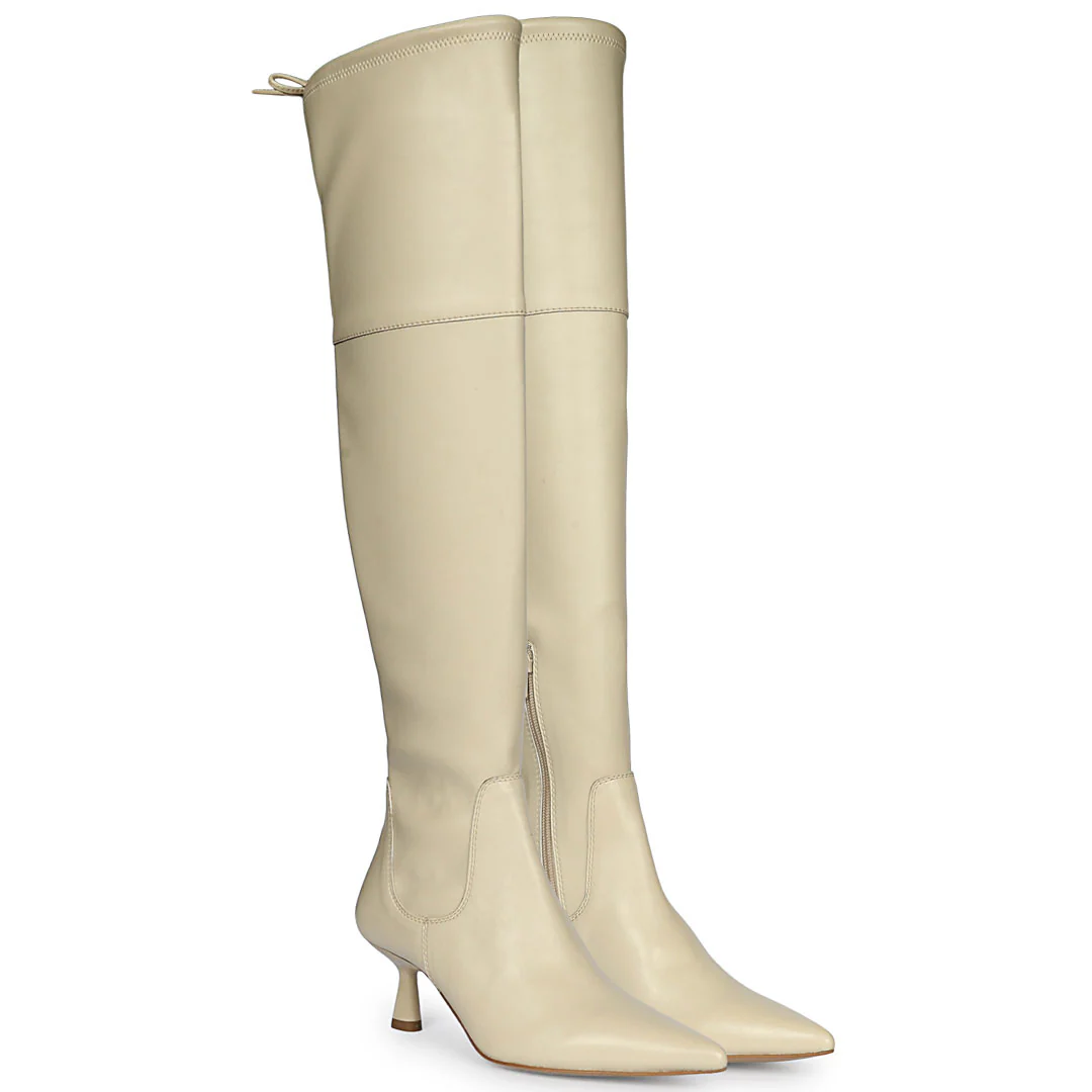 Saint Primrose Beige Stretch Napa Above The Knee Boots - Image 3