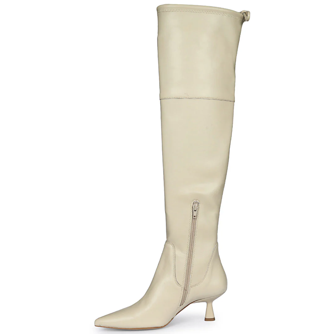 Saint Primrose Beige Stretch Napa Above The Knee Boots - Image 4
