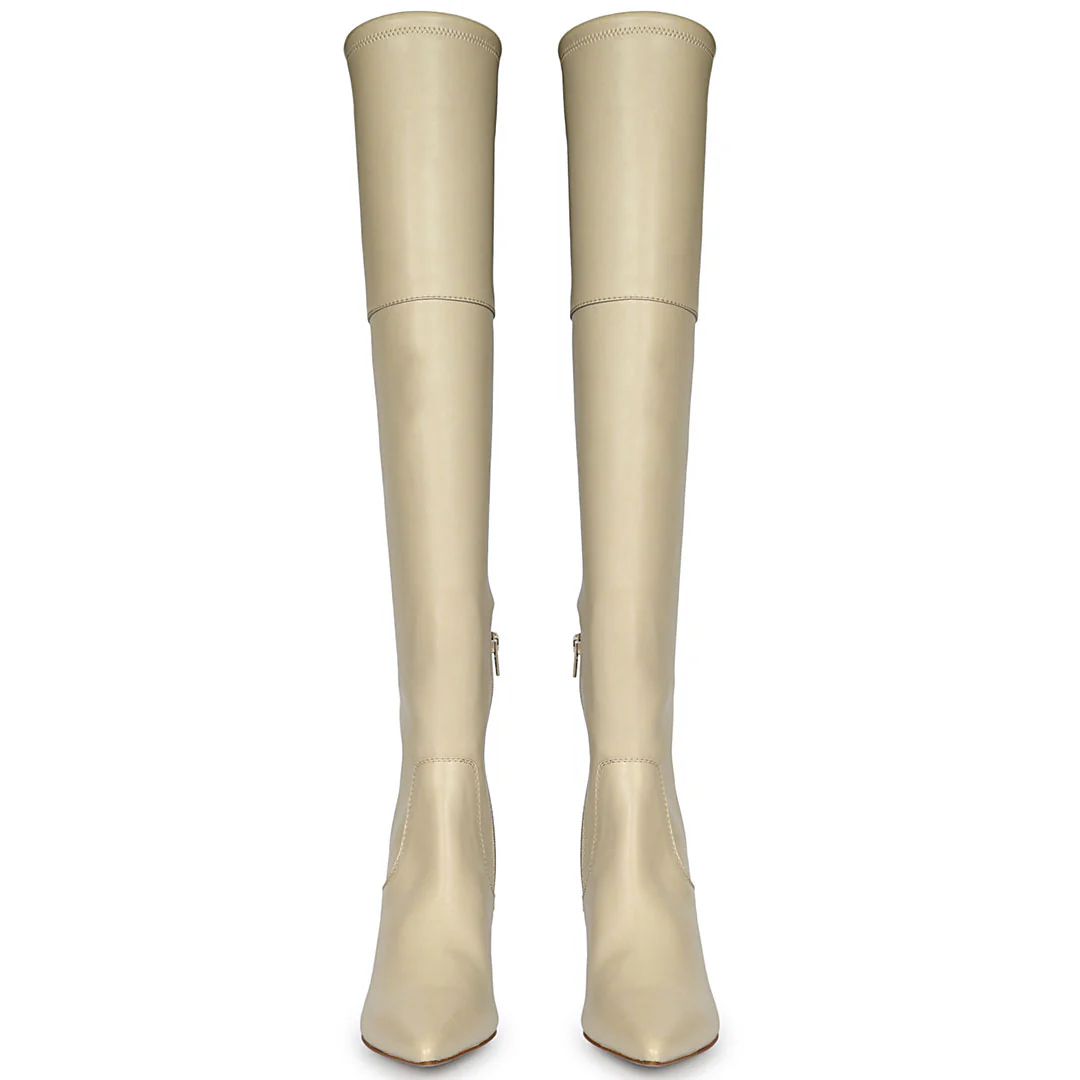 Saint Primrose Beige Stretch Napa Above The Knee Boots - Image 5