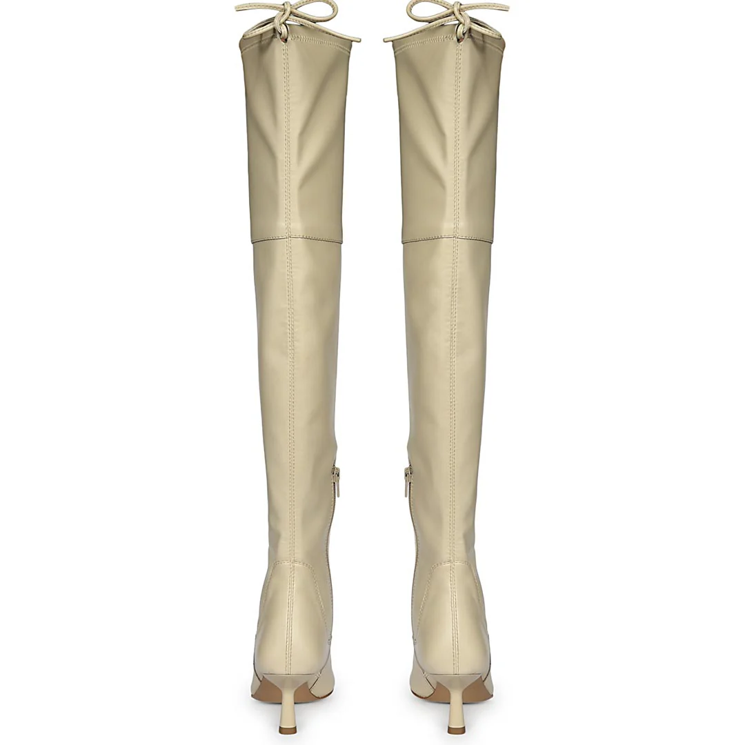 Saint Primrose Beige Stretch Napa Above The Knee Boots - Image 6