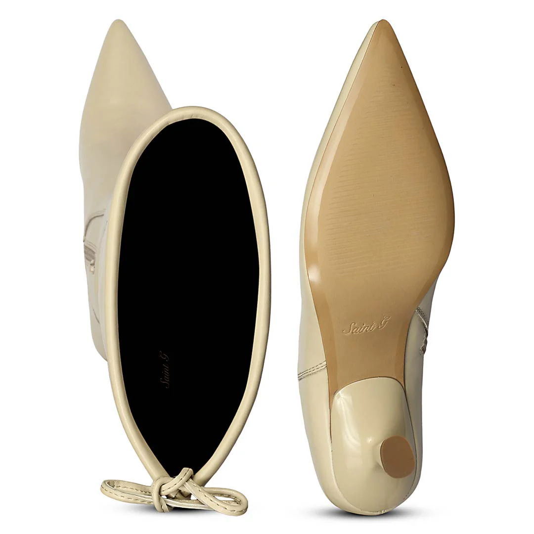 Saint Primrose Beige Stretch Napa Above The Knee Boots - Image 7