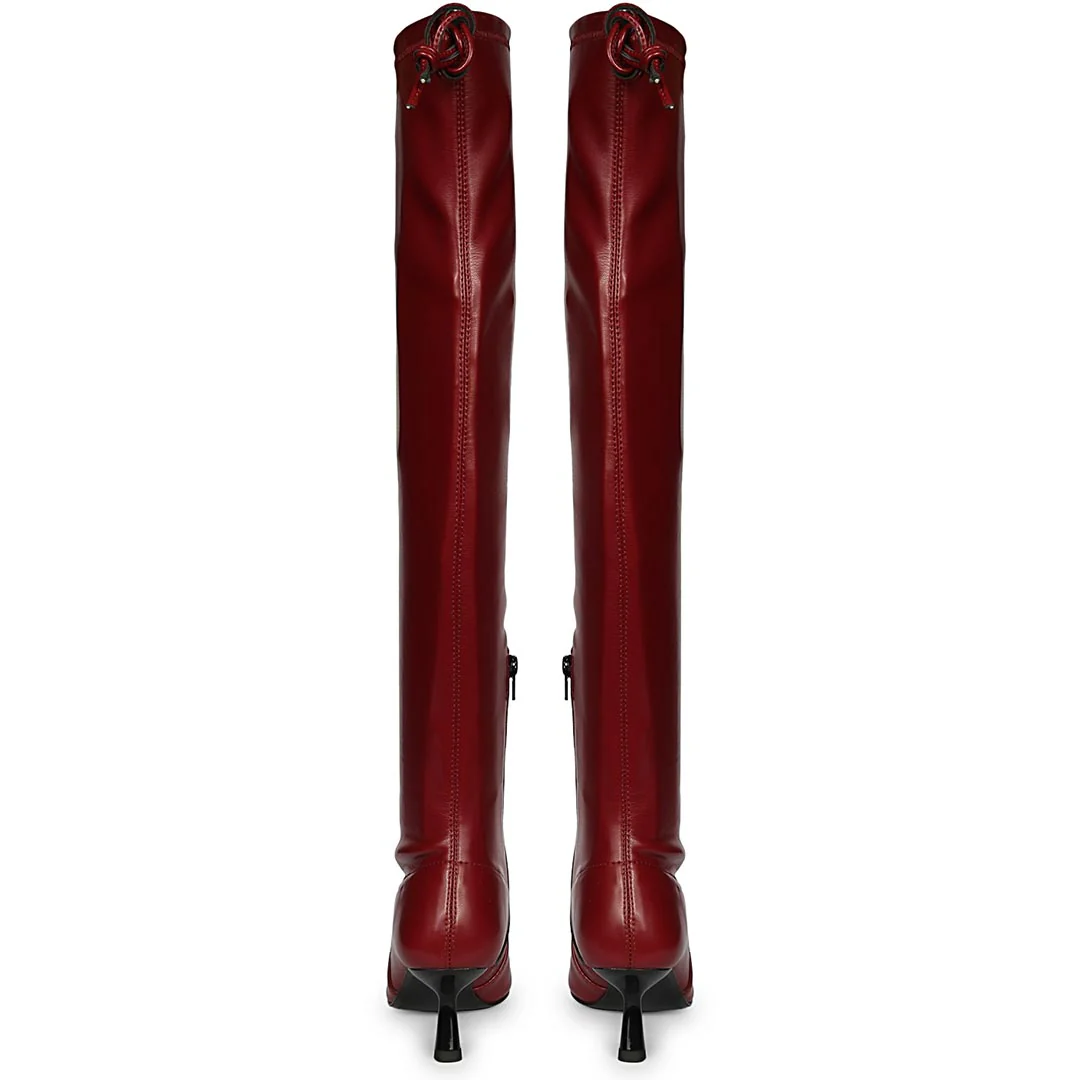 Saint Primrose Maroon Stretch Napa Above The Knee Boots - Image 5