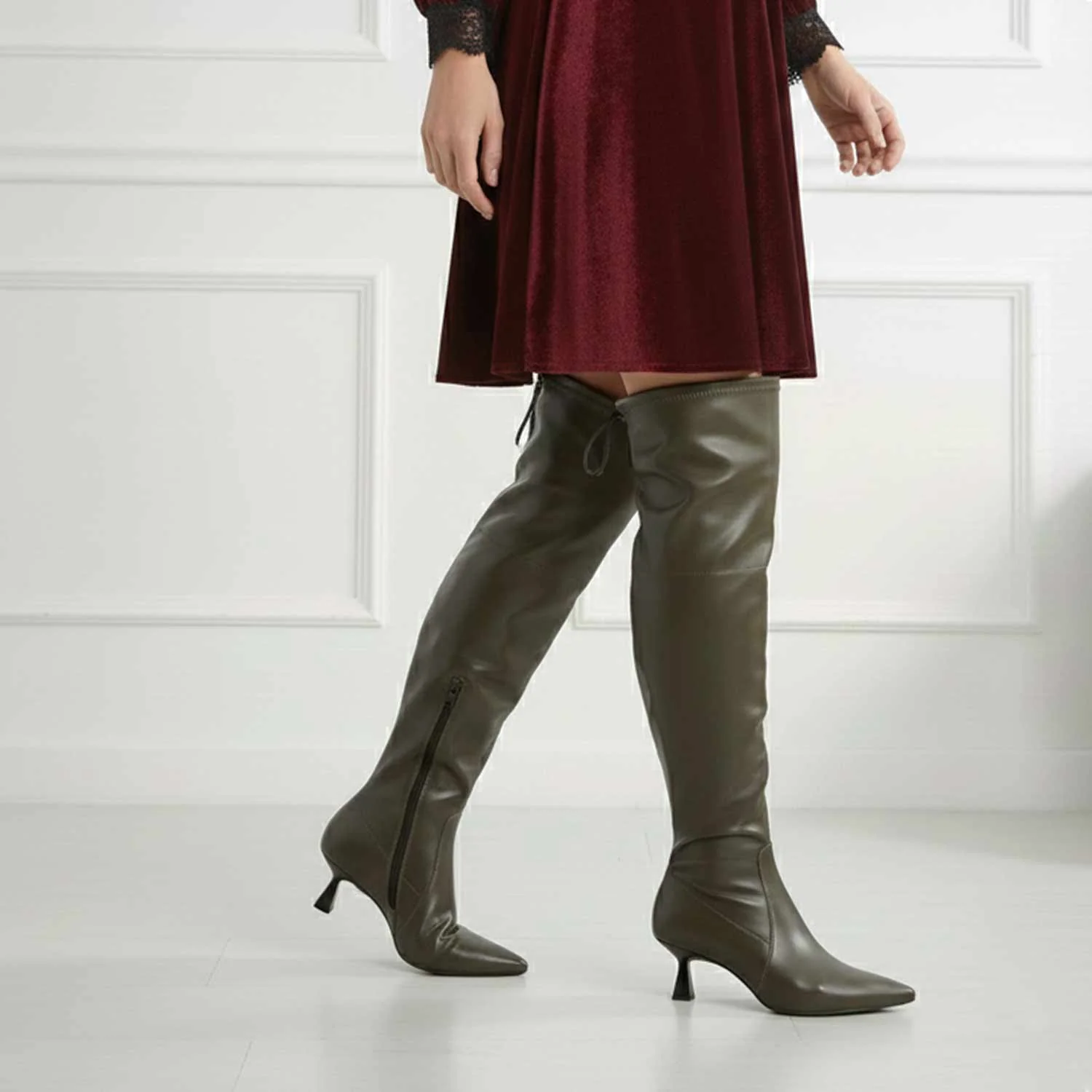 Saint Primrose Olive Stretch Napa Above The Knee Boots - Image 2
