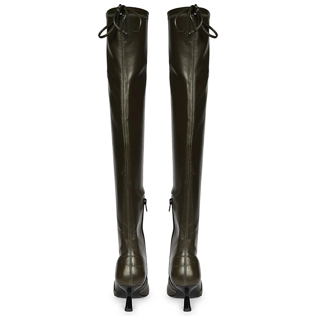 Saint Primrose Olive Stretch Napa Above The Knee Boots - Image 6