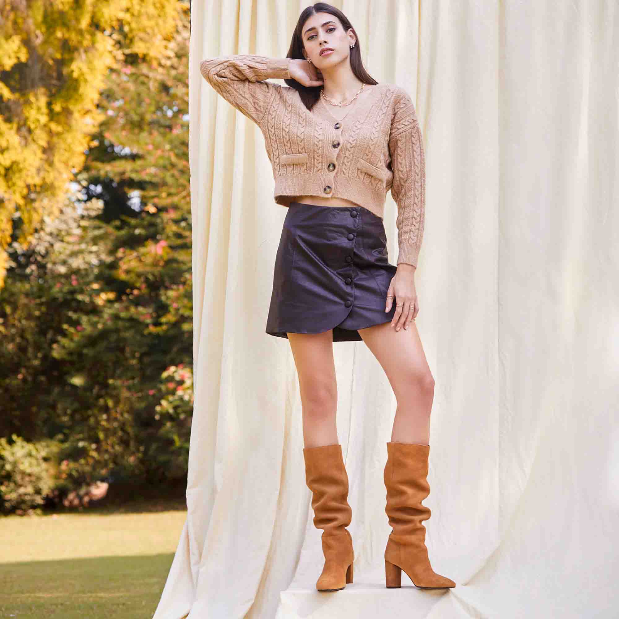 Saint Priscilla Tan Suede Leather Knee High Slouch Boots - Image 12