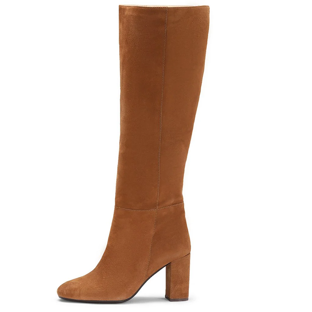 Saint Priscilla Tan Suede Leather Knee High Slouch Boots - Image 4