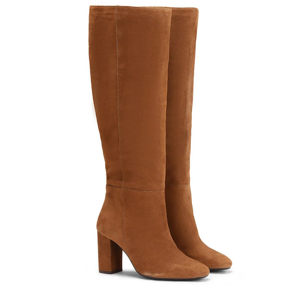 Saint Priscilla Tan Suede Leather Knee High Slouch Boots - Image 5