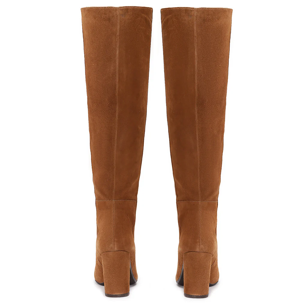 Saint Priscilla Tan Suede Leather Knee High Slouch Boots - Image 7
