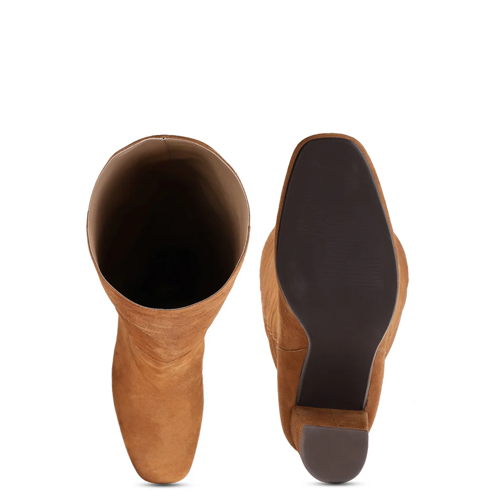 Saint Priscilla Tan Suede Leather Knee High Slouch Boots - Image 8