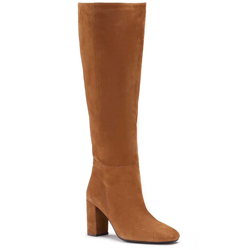 Saint Priscilla Tan Suede Leather Knee High Slouch Boots - Image 9