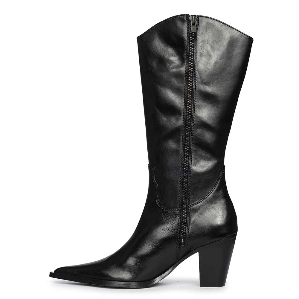 Saint Prune Black Leather High shaft Cowboy Boots - Image 3