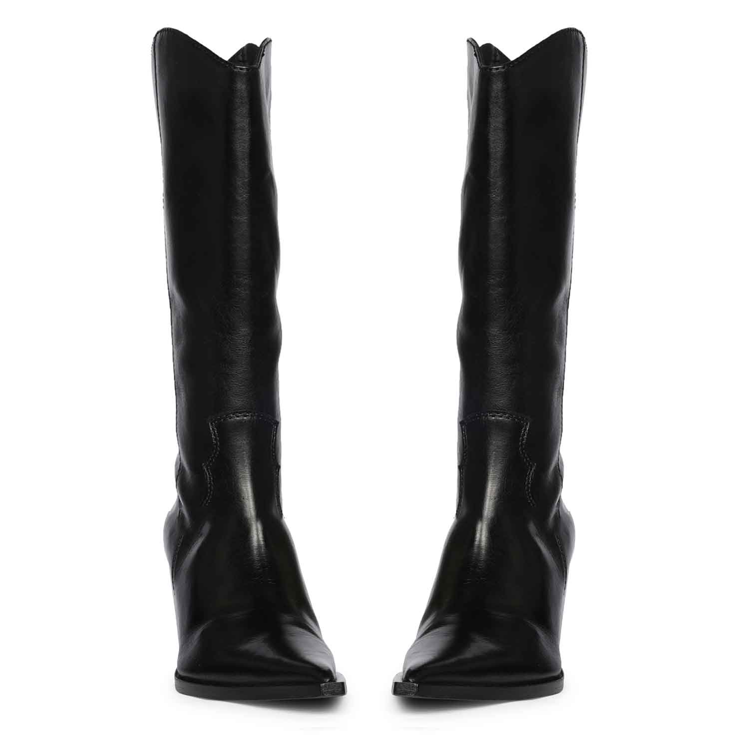 Saint Prune Black Leather High shaft Cowboy Boots - Image 4