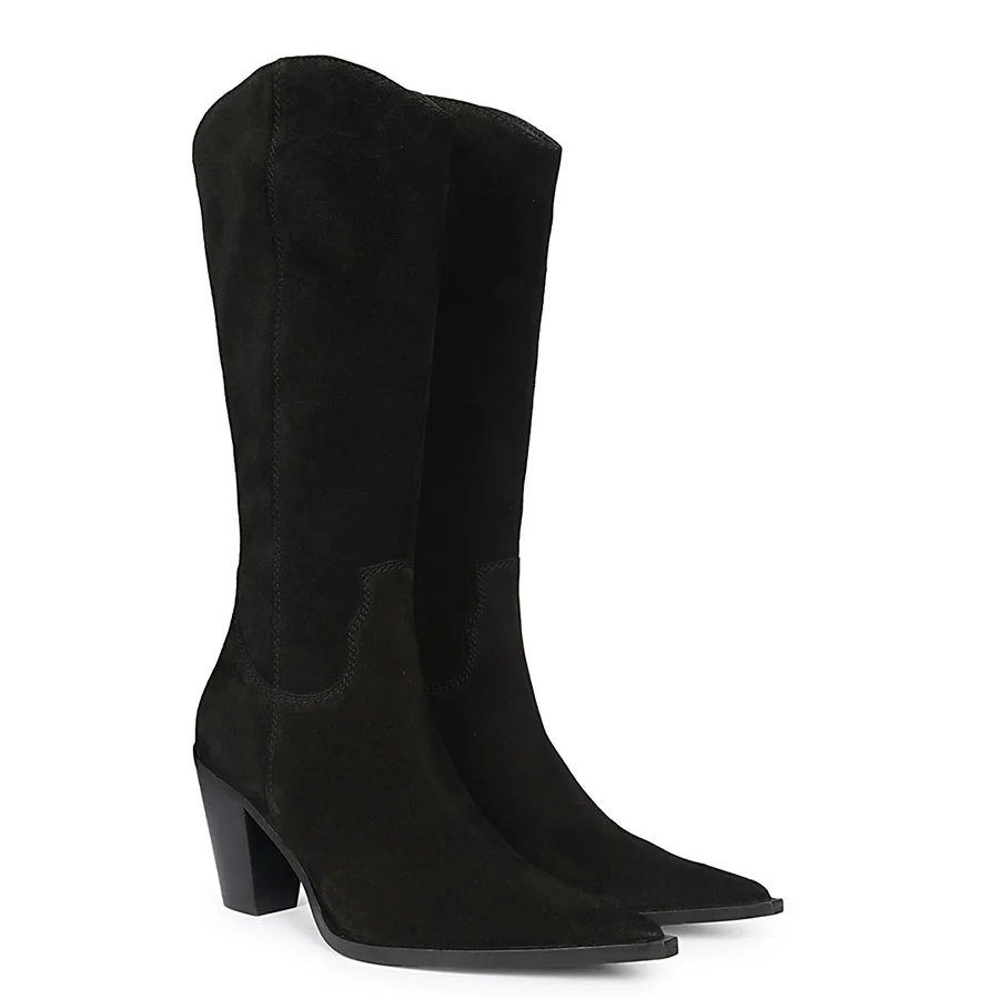 Saint Prune Black Suede High shaft Cowboy Boots - Image 2