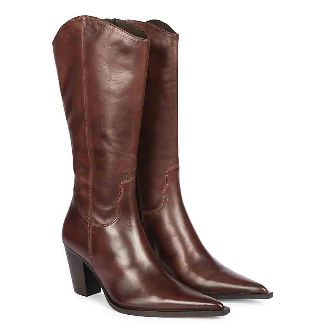 Saint Prune Brown Leather High shaft Cowboy Boots - Image 3