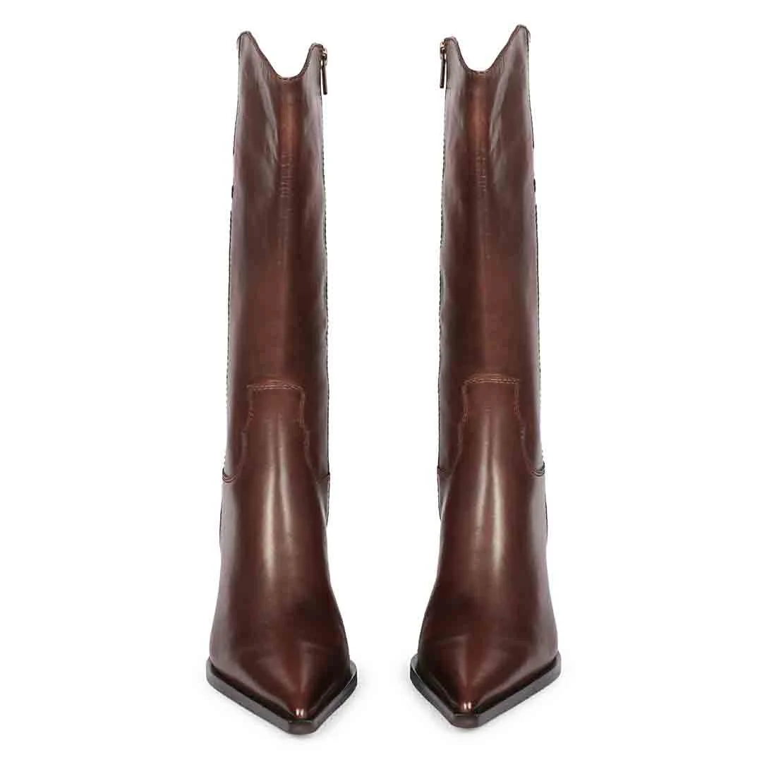 Saint Prune Brown Leather High shaft Cowboy Boots - Image 4