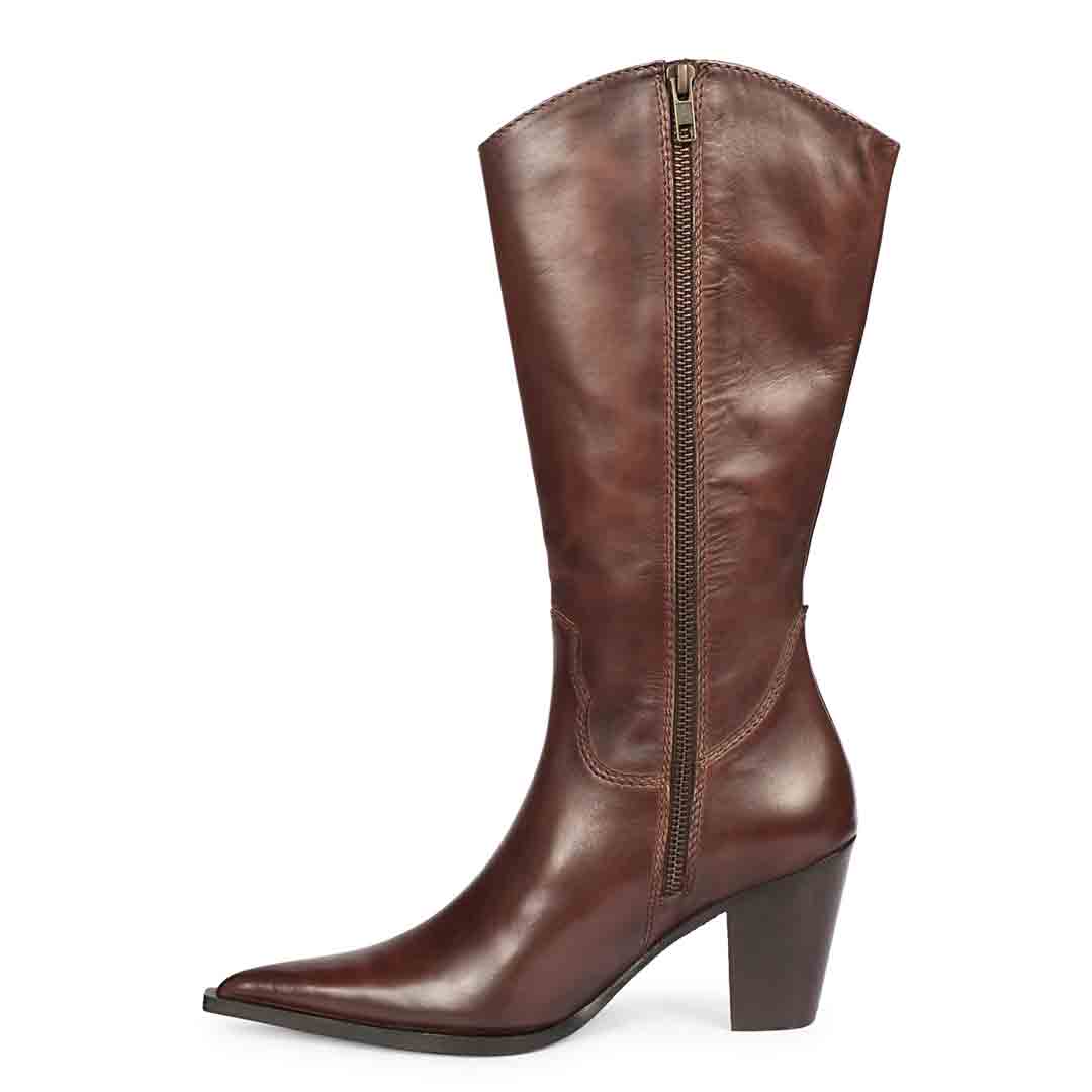 Saint Prune Brown Leather High shaft Cowboy Boots - Image 5