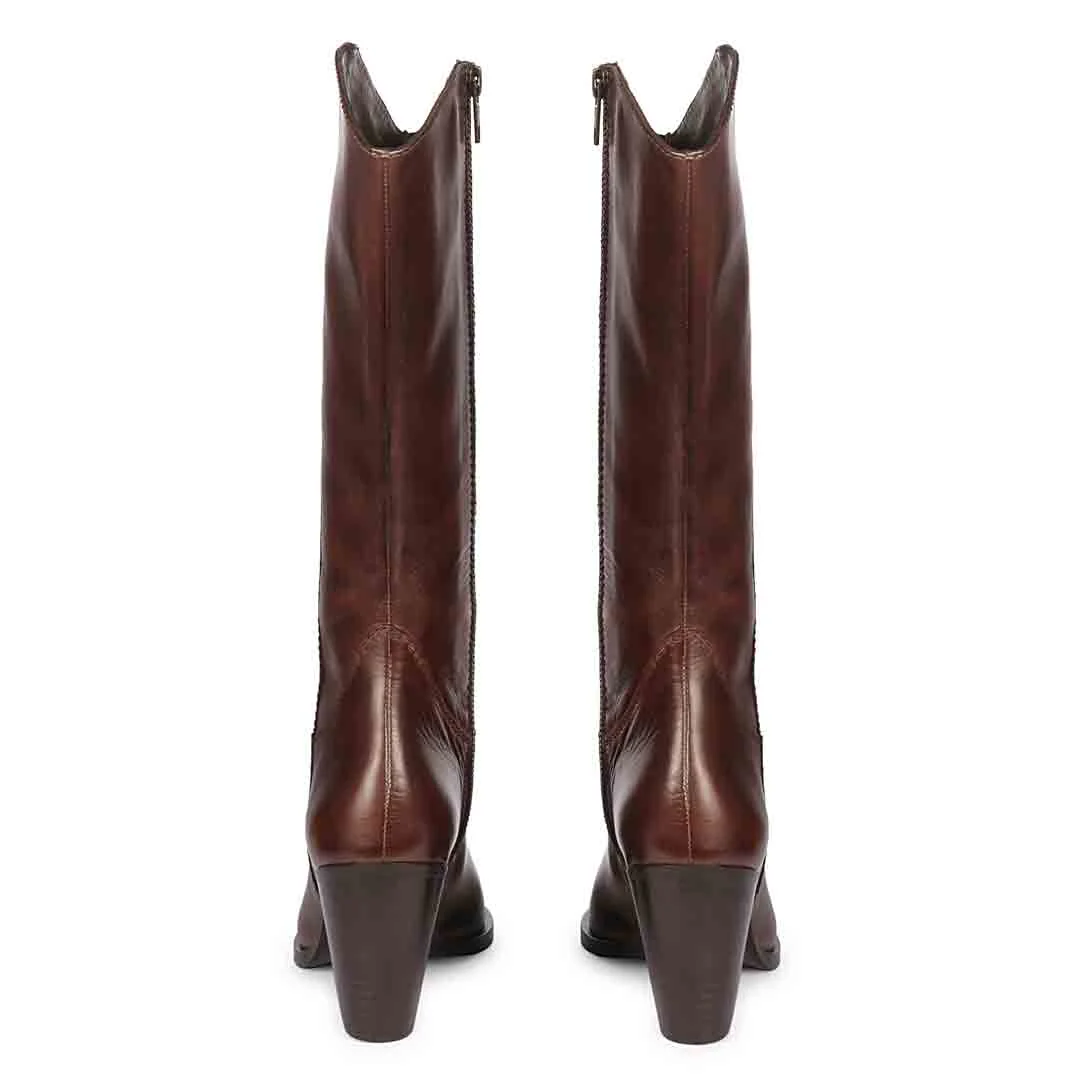 Saint Prune Brown Leather High shaft Cowboy Boots - Image 6