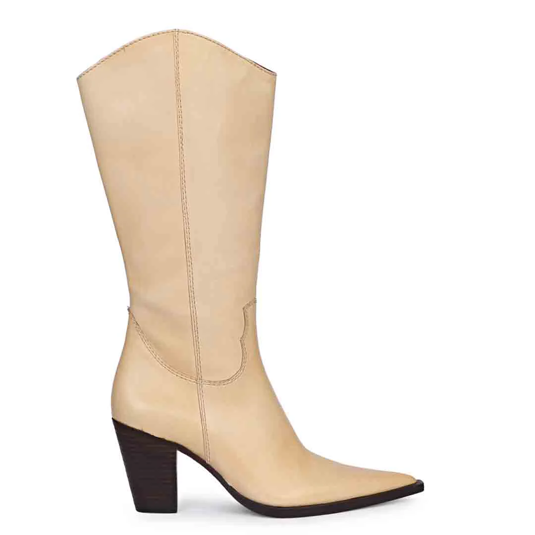 Saint Prune Natural Leather High shaft Cowboy Boots