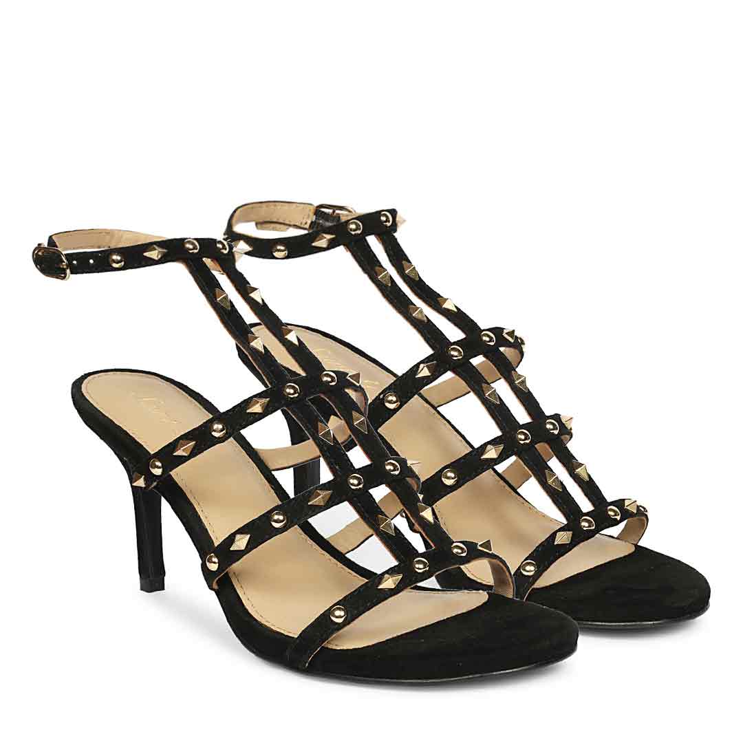 Saint Quenel Black Leather Studded Stilettos - Image 2