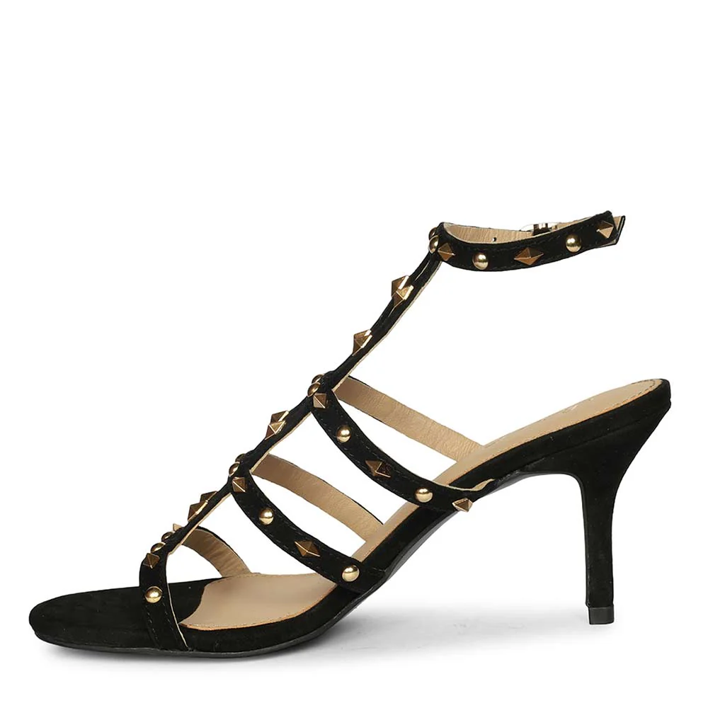 Saint Quenel Black Leather Studded Stilettos - Image 3