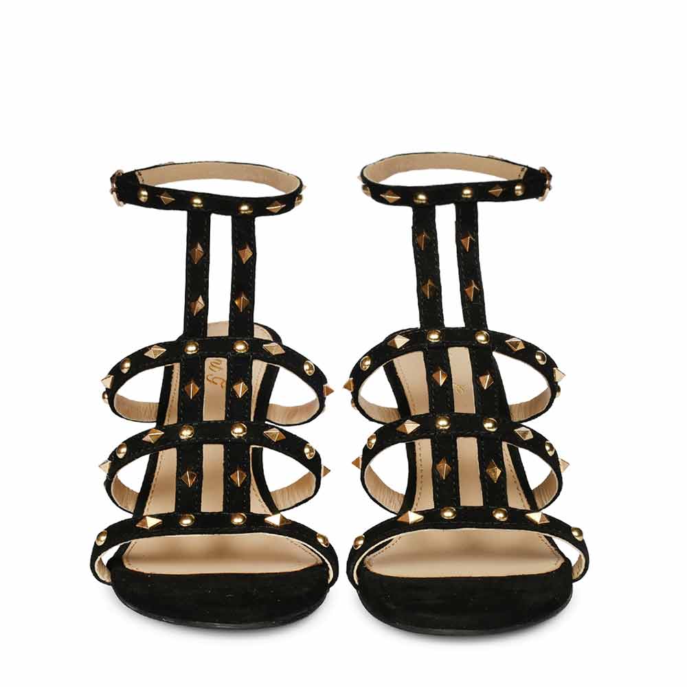 Saint Quenel Black Leather Studded Stilettos - Image 4