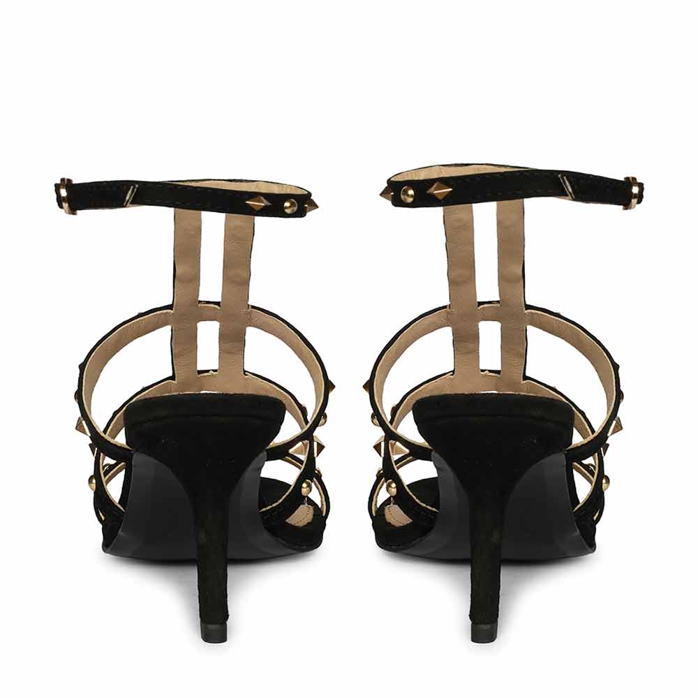 Saint Quenel Black Leather Studded Stilettos - Image 5