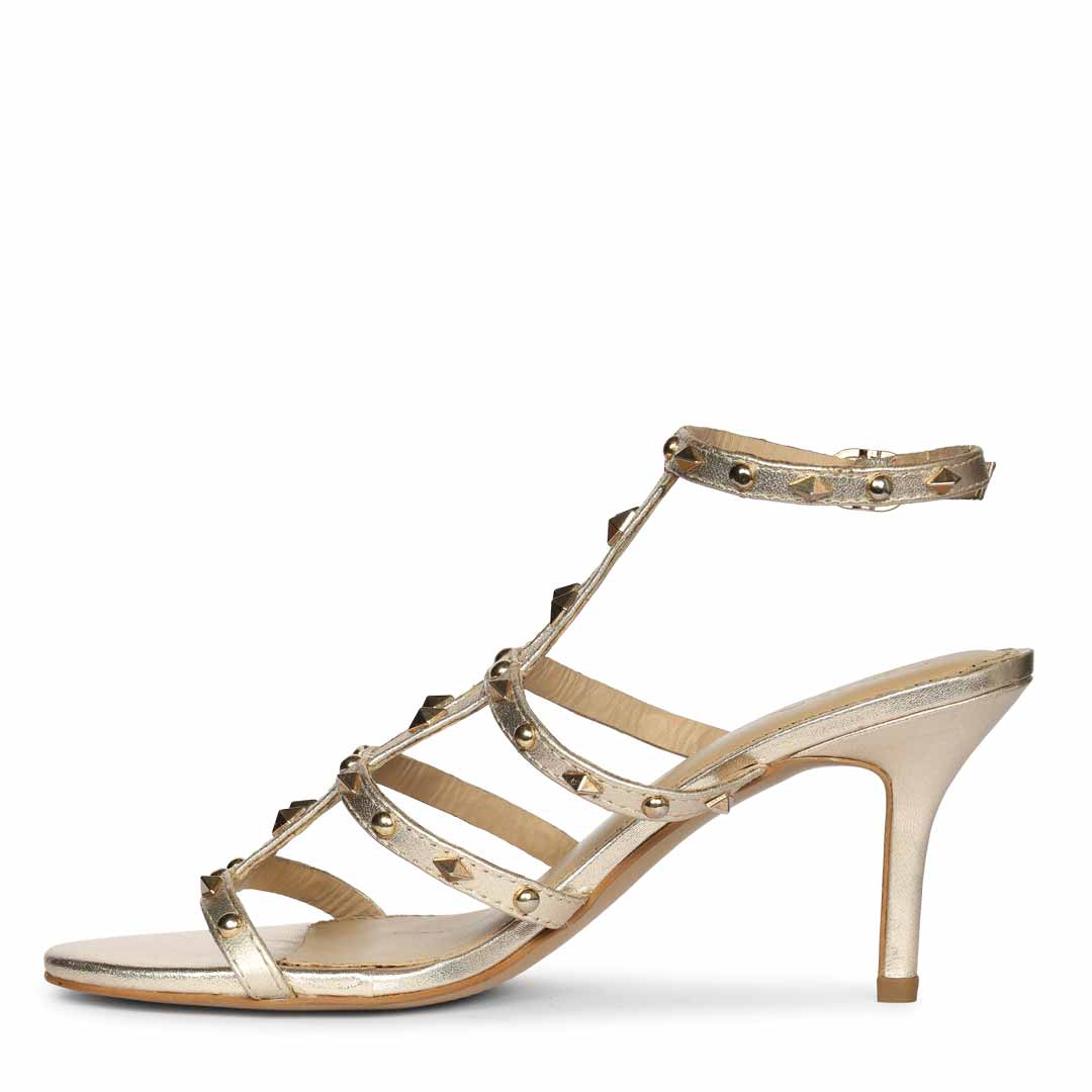 Saint Quenel Metallic Gold Leather Studded Stilettos - Image 3