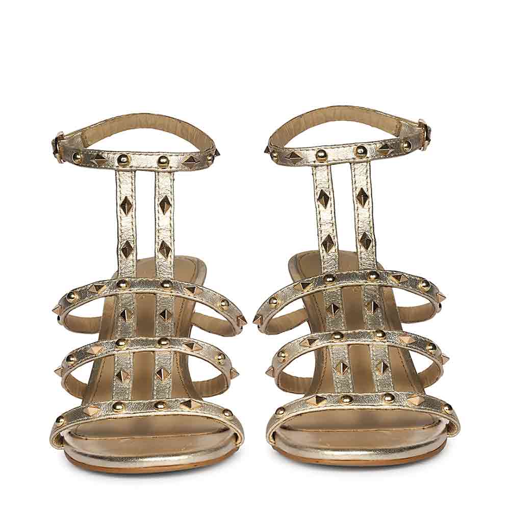 Saint Quenel Metallic Gold Leather Studded Stilettos - Image 4