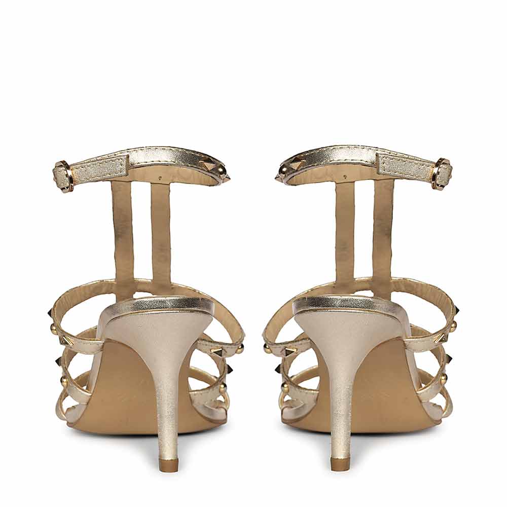 Saint Quenel Metallic Gold Leather Studded Stilettos - Image 5