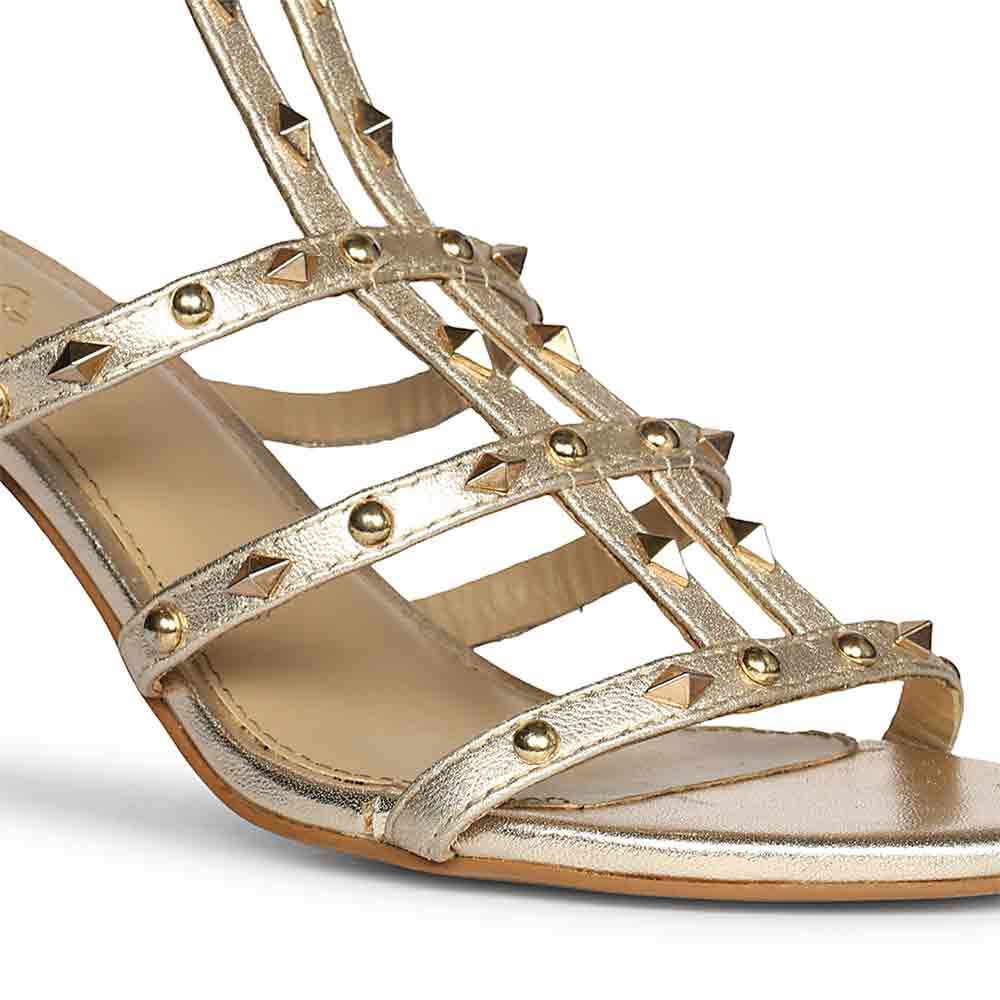 Saint Quenel Metallic Gold Leather Studded Stilettos - Image 7