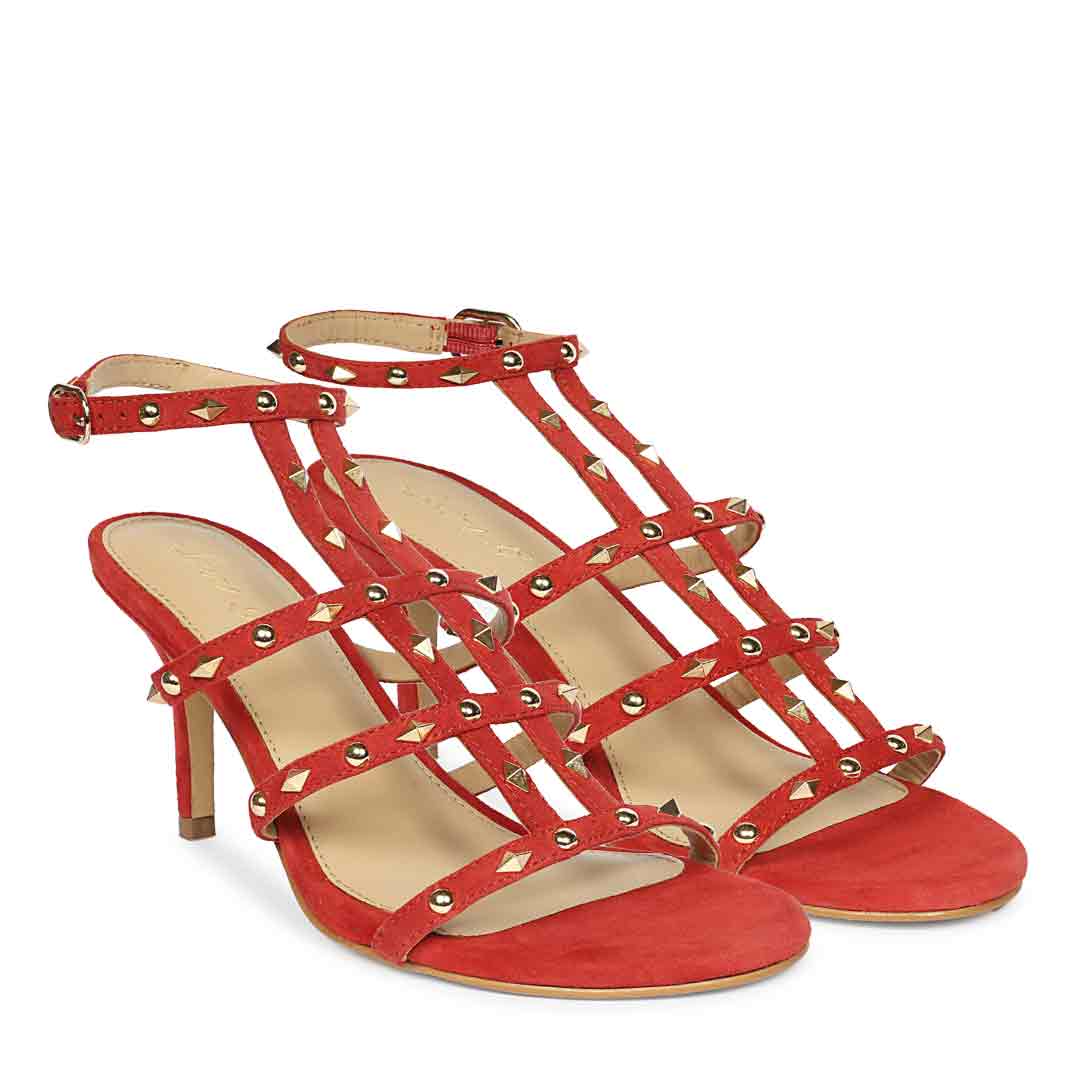 Saint Quenel Red Leather Studded Stilettos - Image 2
