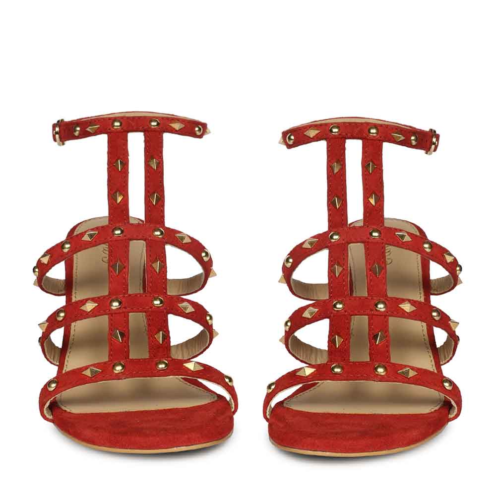 Saint Quenel Red Leather Studded Stilettos - Image 4