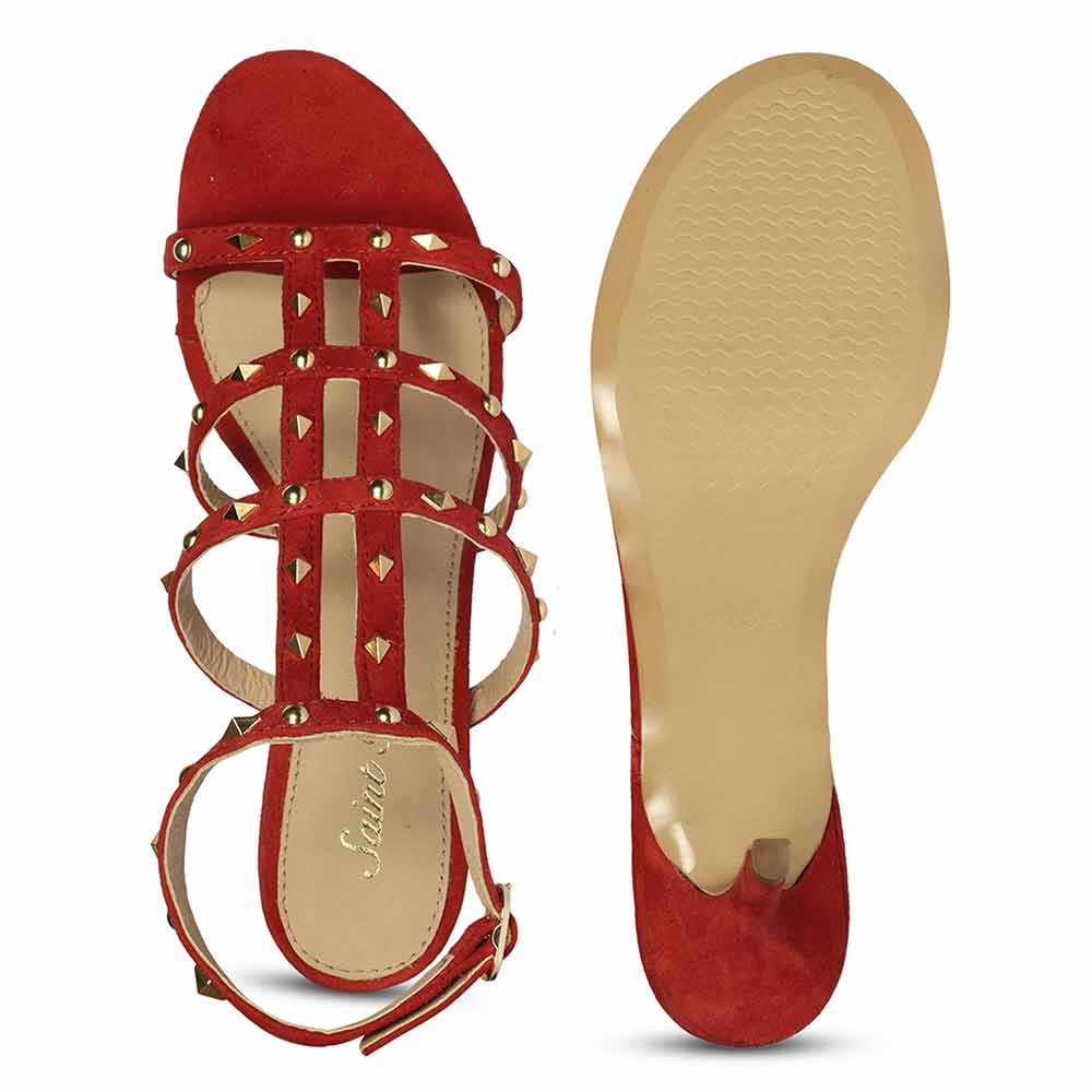 Saint Quenel Red Leather Studded Stilettos - Image 6