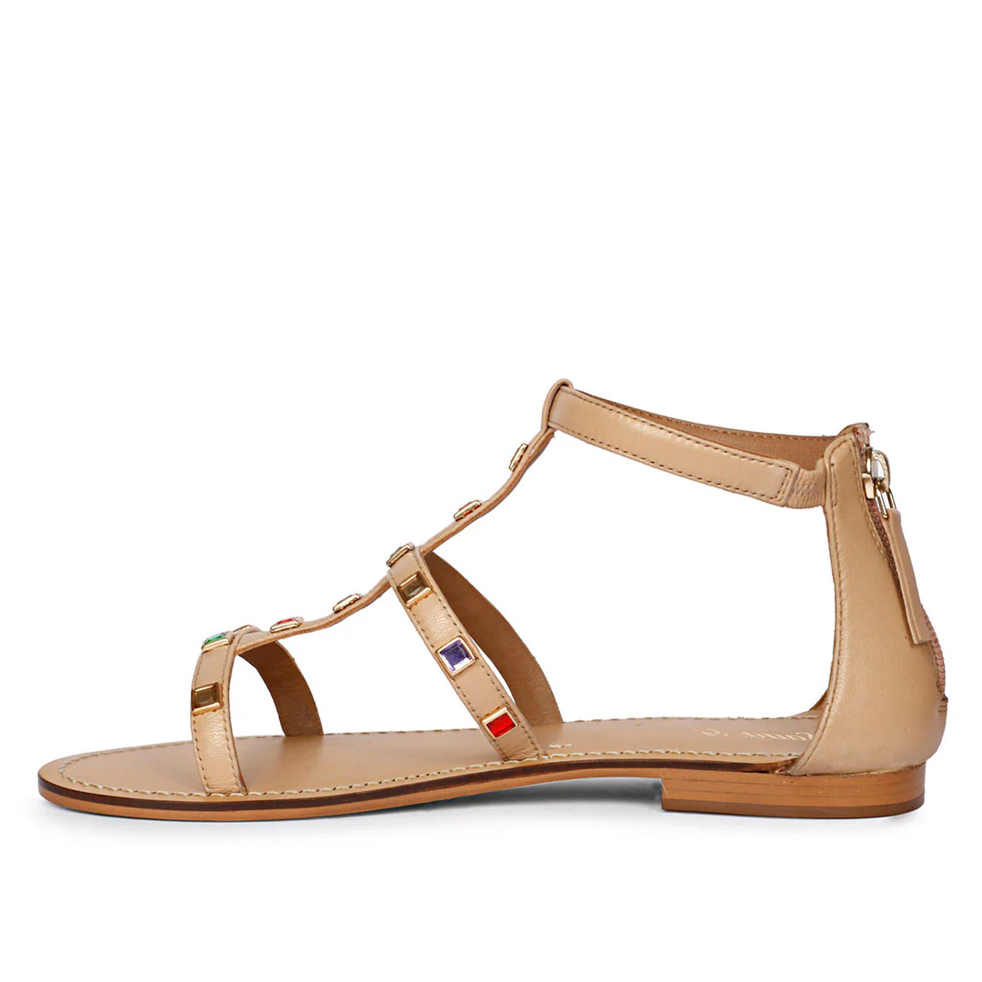 Saint Quincy Multi Stones Studded Natural Leather Sandals - Image 4