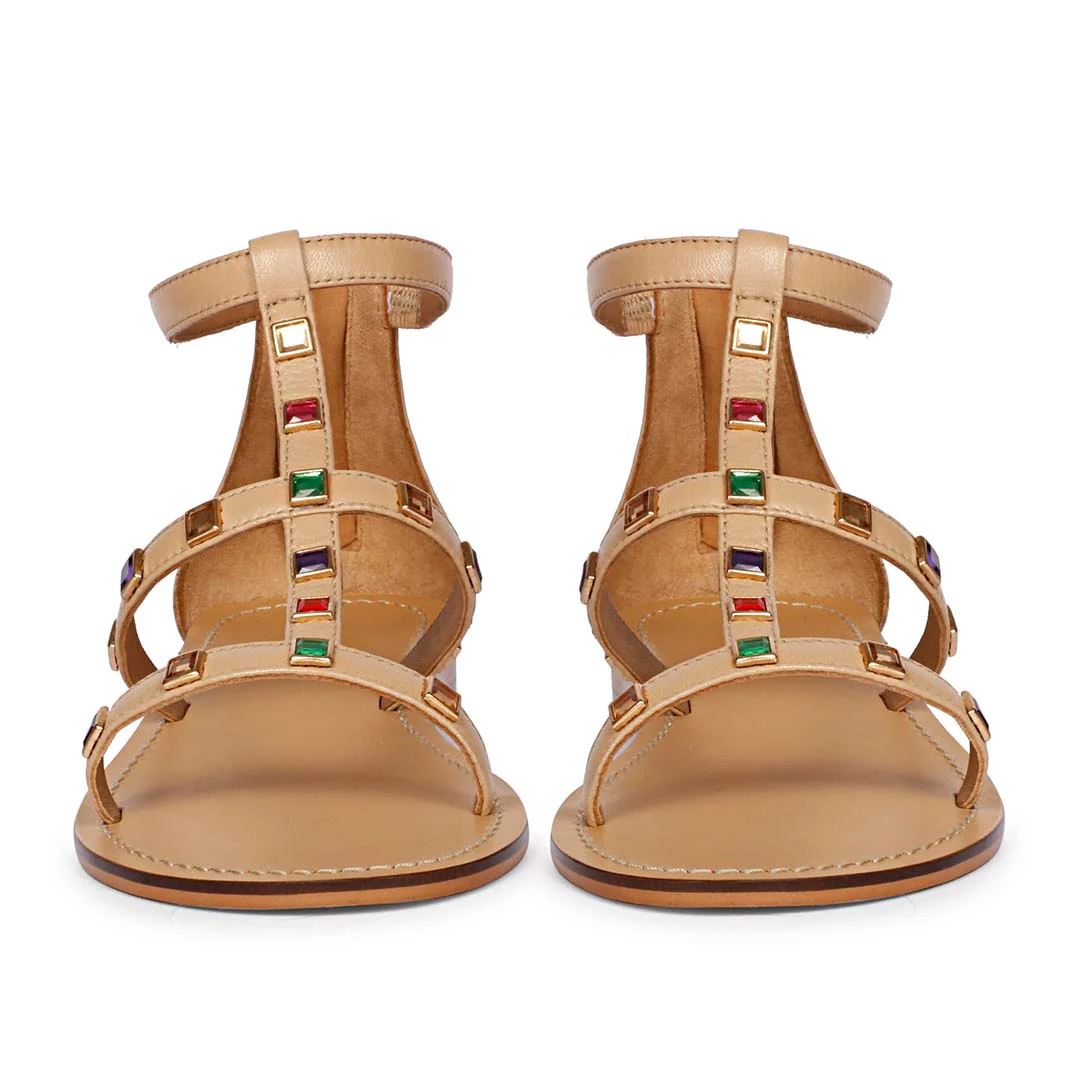 Saint Quincy Multi Stones Studded Natural Leather Sandals - Image 5
