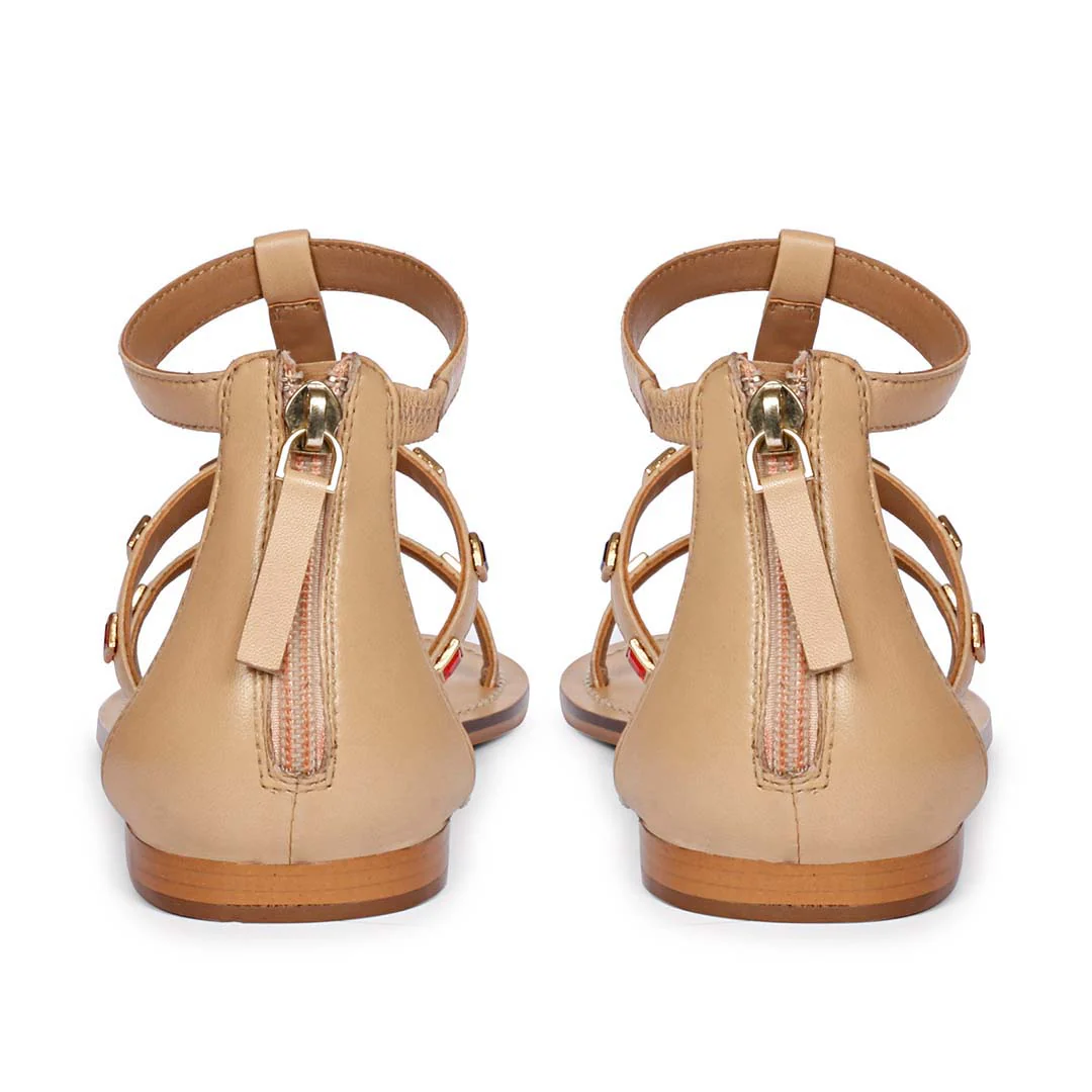 Saint Quincy Multi Stones Studded Natural Leather Sandals - Image 6